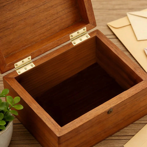 Wood box with 2 Inch Brass Hinges With 24 Screws 4 Pack Small Hinge Set For Wood Boxes Cabinets Chests Trunks Jewelry Boxes Lids Crafts And Furniture Repair And Diy Projects installed.