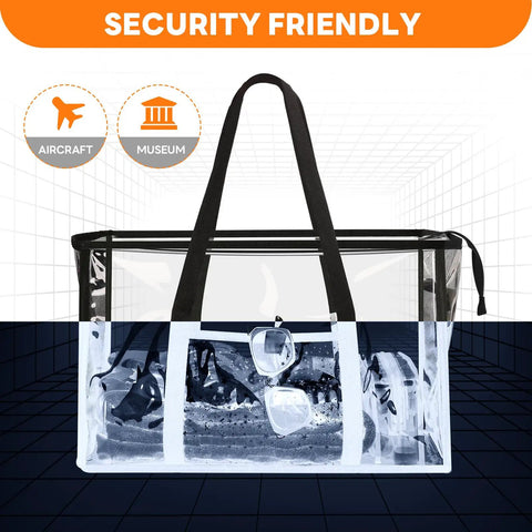Clear Beach Tote Bag See Through PVC Waterproof Design Stadium Approved For Women Extra Large Transparent Shoulder Bag 18x12 Inches