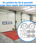 Garage Door Cable Replacement Kit for Overhead Sectional Doors displayed with pulleys, cables, and fasteners, in garage setting.