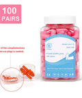 Slim Fit Foam Ear Plugs For Small Ear Canals, 100 Pairs, 35dB SNR Noise Reduction, pink foam in clear plastic jar