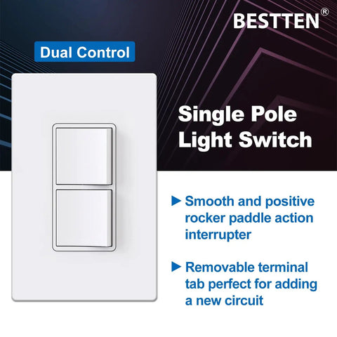 10 Pack Dual Rocker Light Switches Decorator Style 15A 120V Single Pole Dual Switch With Screwless Wallplate Included