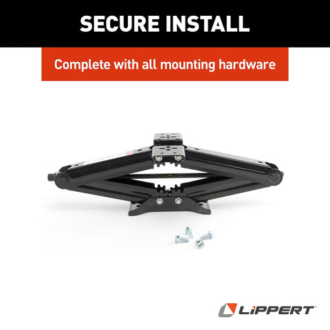Built Tough Manual RV Scissor Jack Kit For Travel Trailers And Fifth Wheels Delivers Five Thousand Pound Capacity with mounting hardware