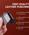 Hand holding high-speed steel punches from 18 Piece Leather Punch Set For DIY Leatherworking With Six Sizes 15mm 20mm 25mm 30mm 35mm 38mm And Round Pointed And Square Heads Pro Grade Alloy Steel Embossing Tools For Beginners And Pros