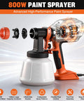 Professional Electric Paint Sprayer With 800W Motor And 1200ml Cup Includes Four Adjustable Nozzles For Three Flexible Patterns disassembled view highlighting motor and nozzle.