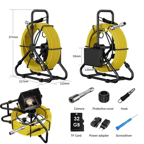10m Pipe Inspection Camera With 4.3 Inch LCD Screen And DVR, Waterproof 17mm Endoscope For Home Drains And Pipes, LED Light, Wall Duct Access, Sewer Maintenance Tool For DIYers, yellow cable reel set