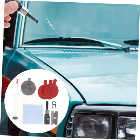 Car Windshield Repair Kit For Chips And Cracks Quick Fix Portable Auto Glass Tool With Ratcheting Screwdriver in use on windshield
