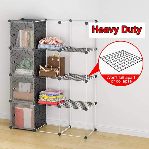 Portable Cube Storage Organizer With 12 14x14 Inch Wire Cubes, 44x14x58 Inches, Black Awesome For Clothes And Toys, Easy Assembly