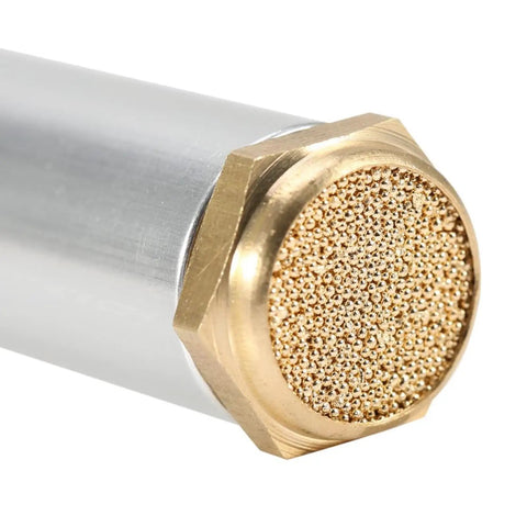 Close-up of Ultra Compact 130Mm Flexible Tube Fan With Killer Magnetic Mount, showcasing the gold filter tip for industrial cooling.