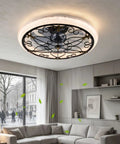 Arranmorelighting Caged Ceiling Fan with Lights Remote Control (#3) in a modern living room with elegant design.