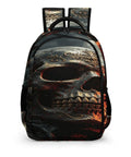 Midnight Skull And Crow Print Backpack For Men And Women showing front view, large capacity daypack, durable polyester, smooth zipper