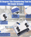 Adjustable 45 Degree Tile Chamfering Tool With Angle Grinder Stand And Attachments Includes 1 Meter Hose Gloves Screwdrivers Two Blades Bracket Set For Pro Grade Tile Cuts And Easy Chamfers Fathers Day Gift showing PP plastic base plate, fixing nut, and angle grinder fixing holes.