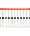 150 Piece Bulk Roll Of RL207 Rectifier Diodes And 1N5407 Real Deal Drop In Replacements Featuring 2A 1000V Axial Leads displayed in a row.