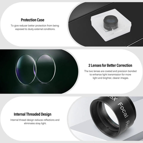 0.5x Focal Reducer For Telescope With 1.25 Inch Filter Thread, fully multi coated field corrector with lenses and protection case