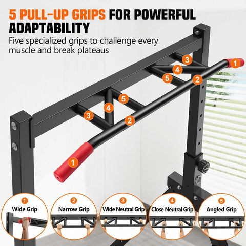 Foldable Power Tower For Pull Ups Dips And Push Ups showing 5 pull-up grips design for adaptability