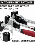 Magnetic Ratchet Organizer Set for One Quarter Inch Three Eighth Inch And One Half Inch Ratchets with interlocking design
