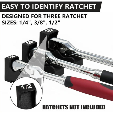 Magnetic Ratchet Organizer Set for One Quarter Inch Three Eighth Inch And One Half Inch Ratchets with interlocking design