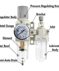 One Quarter Inch NPT Air Compressor Regulator Filter Water Separator Combo With Gauge Zero To One Hundred Fifty PSI