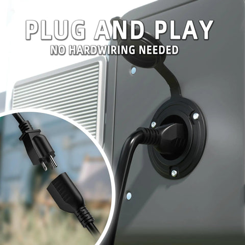 Shore Power Inlet Plug With Waterproof Cover For RV And Cargo Trailer 15 Amp 125 Volt NEMA 5 15P To 5 15R Outlet Box Installed