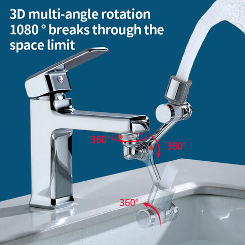 1080 Degree Rotating Faucet Extender With Copper Body And Four Layer Filter attached to sink showing 3D rotation