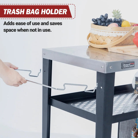 Rolling Dining Table With Trash Bag Holder For Outdoor Patio And BBQ Stainless Steel 34 Inch By 20 Inch Cart Food Prep Station