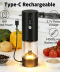 Large Capacity 118ml Electric Pepper Salt Spice Grinder With LED Light USB C Fast Charging on kitchen counter