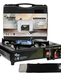 Butane Camping Stove With Windshield And Brass Burner, 9,500 BTU Portable Gas Stove for Camping And Road Trips