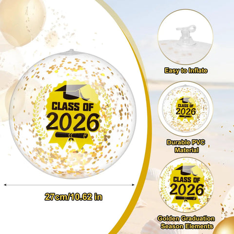 Class Of 2026 Graduation Beach Balls Set 11 Inch Inflatable Party Balls With Glitter Gold And Black Markers For Senior Celebrations Poolside Beach Decor And Gift Favors 10 Pack