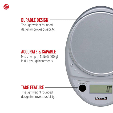 Primo Digital Food Scale For Precise Weighin, Portion Control, And Baking Prep with durable chrome finish shown from top angle.