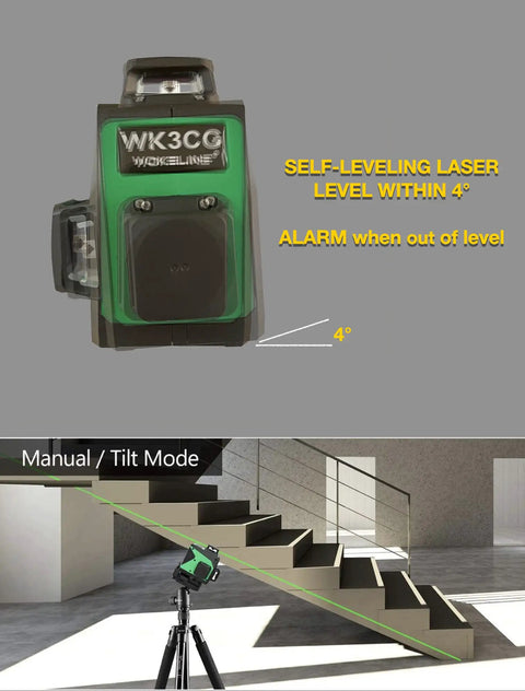 3x360 Rotary Laser Level With Green Beam Self Leveling One Horizontal And Two Vertical Planes 12 Line Layout in tilt mode