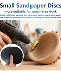 Pro Grade 3 Inch Wet Dry Sanding Discs Set With Hook And Loop Backing used on wooden bowl, shown with drill detailing