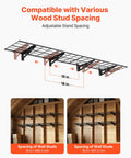 Diagram of 2-Pack Heavy Duty Garage Wall Shelving Units, 6-Foot Long Steel Wall Mounted Shelves compatible with 16 and 18 inch stud spacing