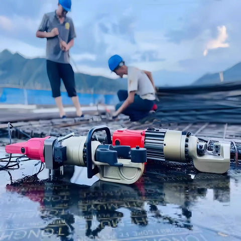 Professional Electric Hydraulic Rebar Bender 3200W Brushless Motor on construction site for bending steel rods.