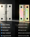 Comparison of Set Of Four 2 Inch Stainless Steel Spring Hinges Self Closing and standard hinge with features listed.