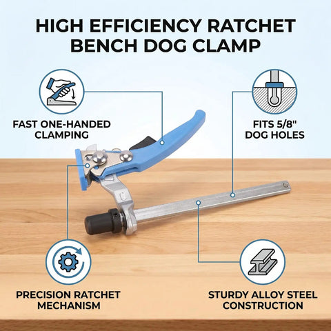 5/8 Inch Bench Dog Clamp 2 Pack Quick Ratchet Workbench Clamps With Non Slip Pad For Woodworking Routing Carving And Polishing