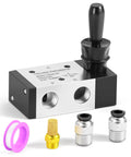 3 Way 2 Position Hand Pull Pneumatic Valve 1/4 NPT Air Control with fittings and push pull lever, aluminum body