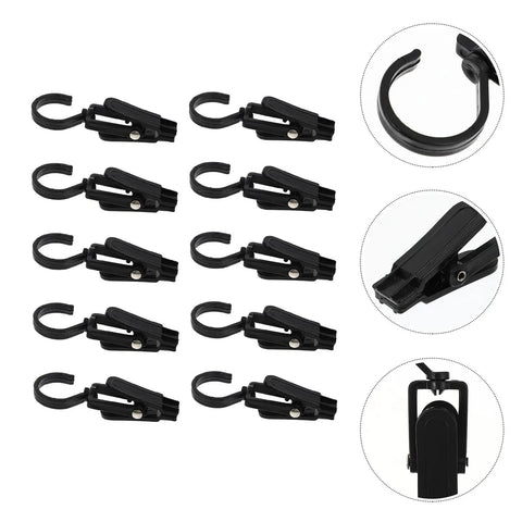 Rotatable Plastic Curtain Clips With Swivel Hooks, 10 Pack for Drapery, Shower Curtains and Track Rings in black plastic