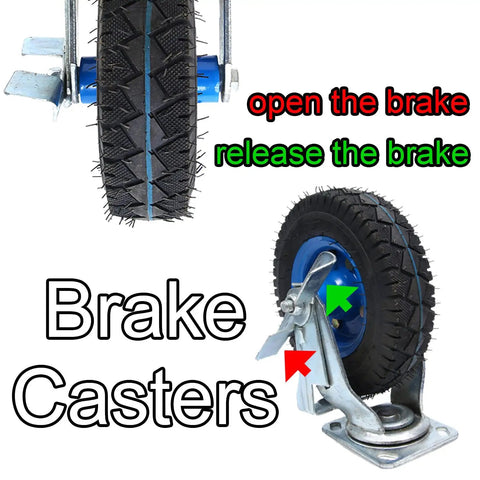 Heavy Duty Rubber Swivel Caster Wheels 8 Inch And 10 Inch Pack showcasing brake mechanism on industrial caster wheels.