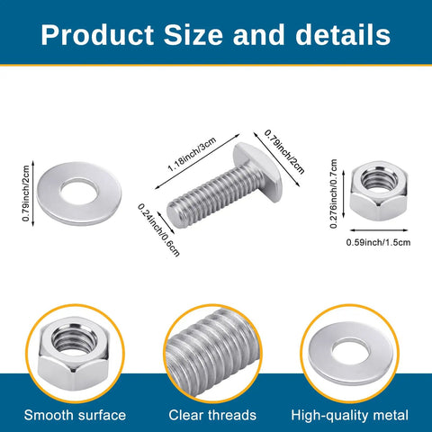 Eight Sets Of 5 16 18 T Bolts Nuts And Washers For Boat Rails With Anti Rust Coating, showing size details and smooth surface.