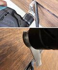 Workhorse Caulk Removal Tool with 1 Inch Serrated Blade for Oscillating Multitools in action on wooden surface.