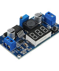 Adjustable DC-DC Buck Converter Power Module with Digital Voltmeter Display, plug-and-play, blue circuit board with components