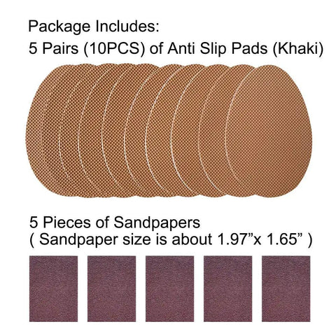 Image showing 5 pairs self adhesive shoe sole anti slip grips rubber pads for boots and sneakers no slip bottom and heel protectors in khaki color.
