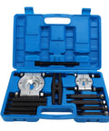 Kick Ass 5 Ton Bearing Puller Set 12pcs Bar Type Separator And Splitter Kit For Removing Bearings On ATV And Snowmobile Engines Pulling Flywheels Smoothly While Doing Pro Repair Work That Makes Any Job Look Totally Sick All Day Long, blue case open with puller parts