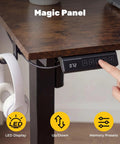 Smooth Electric Sit Stand Desk Offers Effortless Motorized Height Adjustment With LED control panel and accessory hooks.