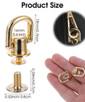 Gold 360° rotatable D ring hardware with screws for leather handbags; 4 Pack D Rings For Purses And Bags 360 Degree Rotatable Hardware With Stud Screws Ball Studs Rivets And Post Heads Great For Leather Handbags And Crossbody Straps DIY Craft Kit.