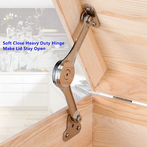 Heavy Duty Lid Hinge With Soft Close For Toy Boxes Cabinets And Wardrobes Stay Open Lid Support Kid Safe 50Lb Max Capacity