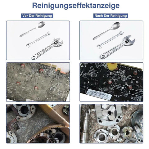 Professional 6 Liter Commercial Ultrasonic Cleaner 40Khz results shown with cleaned tools and circuit boards before and after cleaning.
