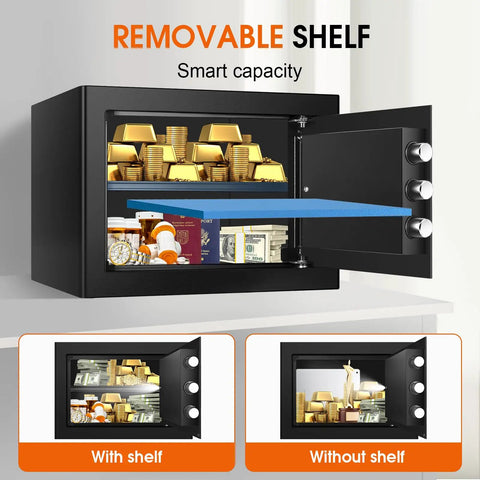 1.3 Cu Ft Small Fire Safe Box For Home With Electronic Keypad And Spare Keys Water And Fireproof Safe With 3 Removable Shelves