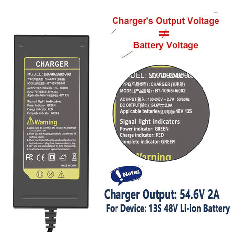 Universal 54.6V 2A Charger For 4.8V Li Ion Battery Packs With 100 240V Input Easy Plug And Play Replacement Cord