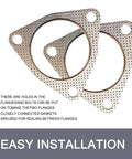 Two silver graphite exhaust pipe interface gaskets, 2.48 in ID, three-bolt flange design for most cars