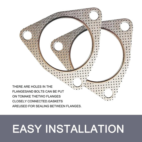 Two silver graphite exhaust pipe interface gaskets, 2.48 in ID, three-bolt flange design for most cars
